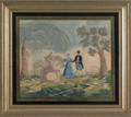 American silk and paint on silk needlework mourning scene early 19th c