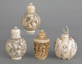 Four Chinese carved ivory snuff bottles ca 1900