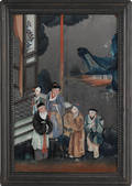 Two Chinese reverse paintings on mirrored glass mid 19th c