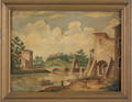 Continental oil on panel canal scene early 19th c