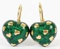 18KT GOLD AND GREEN ENAMEL DROP EARRINGS PAIR