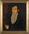 Contemporary oil on canvas folk portrait of a gentleman