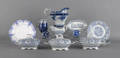Nine pieces of blue transfer china