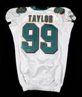 JASON TAYLOR SIGNED AND GAME WORN MIAMI DOLPHINS FOOTBALL JERSEY