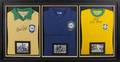 PEL SIGNED AND INSCRIBED BRAZIL WORLD CUP JERSEYS DISPLAY
