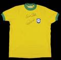PEL AND CARLOS ALBERTO SIGNED 1970 BRAZIL REPLICA JERSEY