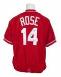 PETE ROSE WORN SIGNED AND INSCRIBED CINCINNATI REDS BATTING PRACTICE SHIRT