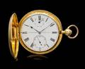 An 18 Karat Yellow Gold Hunter Case Key Wound Pocket Watch with Power Reserve Charles Hollingside London Circa 1863
