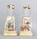 Pair of French porcelain table lamps after the works of Dutch painter Gerard Dow
