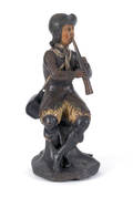 British carved and painted figure of a gentleman playing a flute 19th c