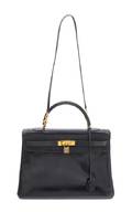 An Hermes Noir 35cm Box Calf Sellier Kelly Handbag