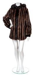A Brown Mink Striped Hooded Jacket