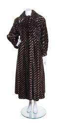 A Galanos Black Brown and Grey Check Fur Coat