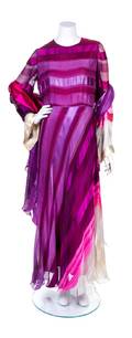 An Arnold Scassi Purple and Pink Striped Gown