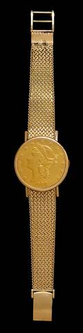 An 18 Karat Yellow Gold and US 20 Gold Coin Concealed Watch LeJour