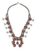A Silver and Coral Squash Blossom Necklace James Valencia San Felipe Pueblo
