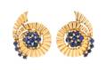 A Pair of Retro Yellow Gold and Sapphire Spiral Ear Clips