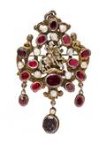 A Renaissance Revival Silver Garnet Paste and Pearl PendantBrooch AustroHungarian