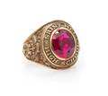 A 10 Karat Yellow Gold and Synthetic Ruby Class Ring Circa 1951