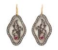 A Pair of Silver Topped Rose Gold Diamond and Ruby Earrings Russian
