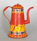 Rare red tin toleware lighthouse coffee pot early 19th c
