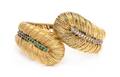 A Yellow Gold Diamond and Emerald Bypass Bracelet