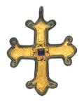 A Bronze Cross with Gold Inlay and Blue Glass Accent