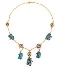 A Possibly Ancient Yellow Gold Faience Bead and Glass Bead Eye of Horuse Motif Necklace