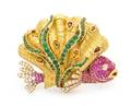 An 18 Karat Yellow Gold Citrine Diamond and Multigem Seashell Motif Articulated PendantBrooch Chanel