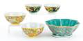 Five Chinese famille jaune bowls