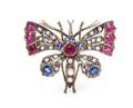A Victorian Silver Topped Gold Diamond and Multigem Butterfly Brooch