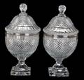 A Pair of Cut Glass Covered Urns
