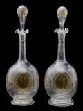 A Pair of Etched and Amber Overlay Glass Decanters