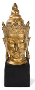 A Southeast Asian Gilt Bronze Head of Buddha