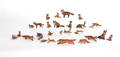 Approximately fortyseven Austrian cold painted bronze foxes and hares