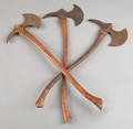 Three wood and iron fire axes 19th c
