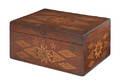 Wax and wood inlaid maple sailors ditty box mid 19th c
