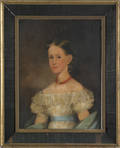 American oil on board portrait of a young girl early 19th c