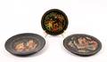 Collection of 3 Round Russian Black Lacquer Plates
