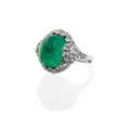 Edwardian colombian emerald  diamond platinum ring