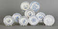 Nine Staffordshire blue and white cup plates