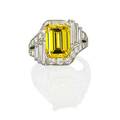 Art deco yellow  white diamond platinum ring