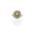 Diamond  demantoid garnet yellow gold cluster ring