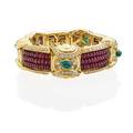 Opulent precious gemstone  18k gold cuff
