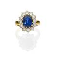 Blue sapphire  diamond oval cluster gold ring