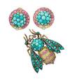 Gemset gold bee brooch  earrings en suite