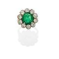 Victorian emerald  diamond cluster ring