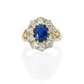 Untreated blue sapphire  diamond cluster ring