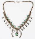 NAVAJO STERLING  TURQUOISE SQUASH BLOSSOM NECKLACE