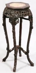 CHINESE CARVED TEAK WOOD AND MARBLE PEDESTAL
